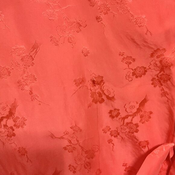 Vintage 50s Dynasty Hong Kong Silk Jacquard Peach Dressing Gown Robe Hostess Med - Picture 9 of 12